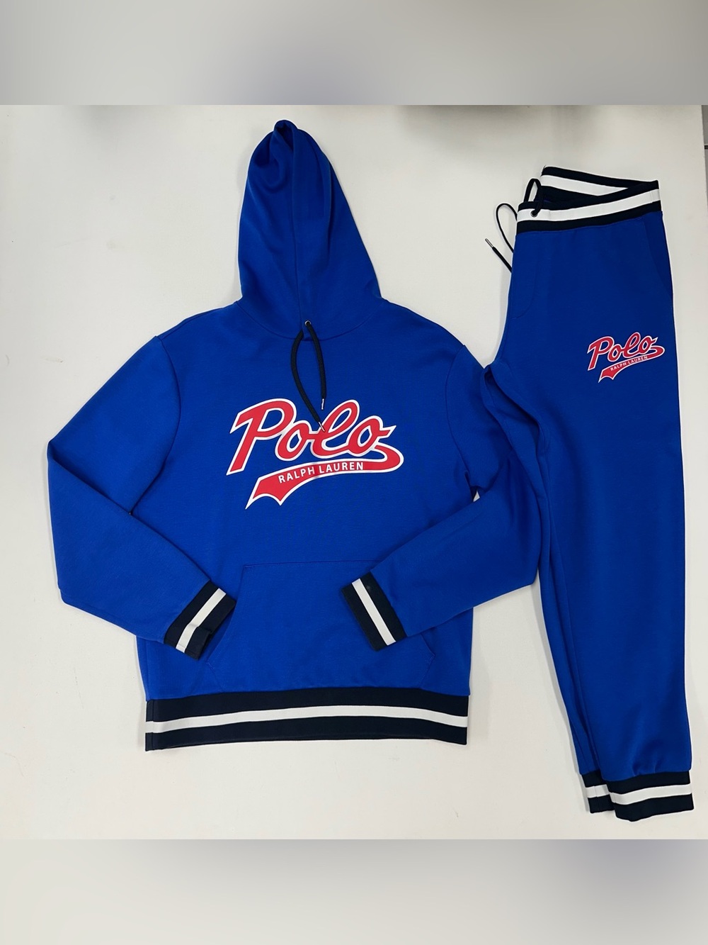 Polo Ralph Lauren Double Knit Tech Fleece Jogger Sweatsuit Blue Top L Bottom M